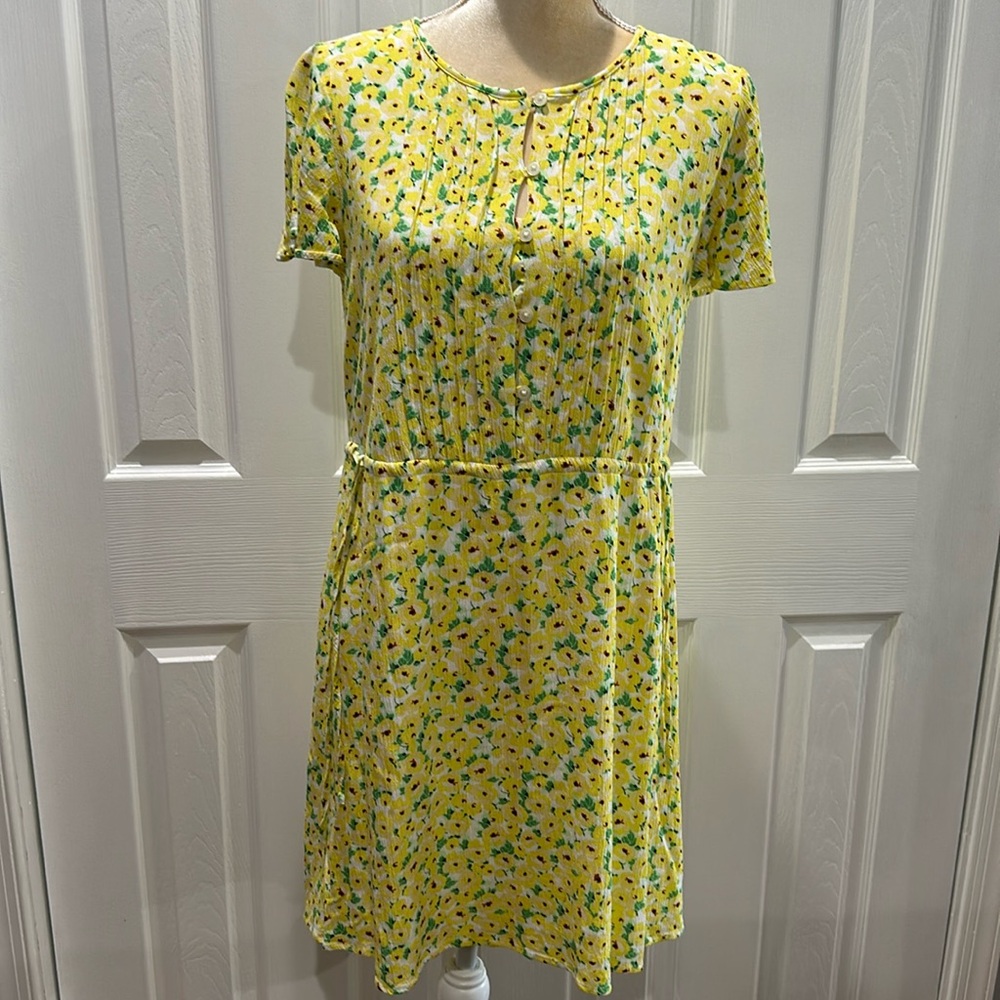 LOFT Floral Pintucked Side Tie Dress Small